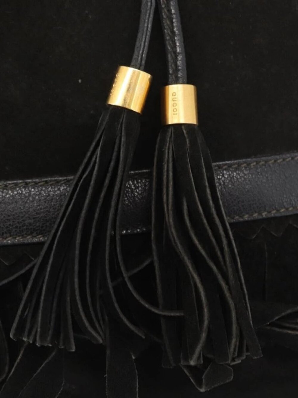 GUCCI Shoulder Bag Suede Leather Black Gold Auth BA8456 - Picture 14 of 16